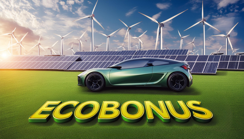 Una macchina elettrica futuristica parcheggiata in una citta verde ed eco friendly. Sullo sf
